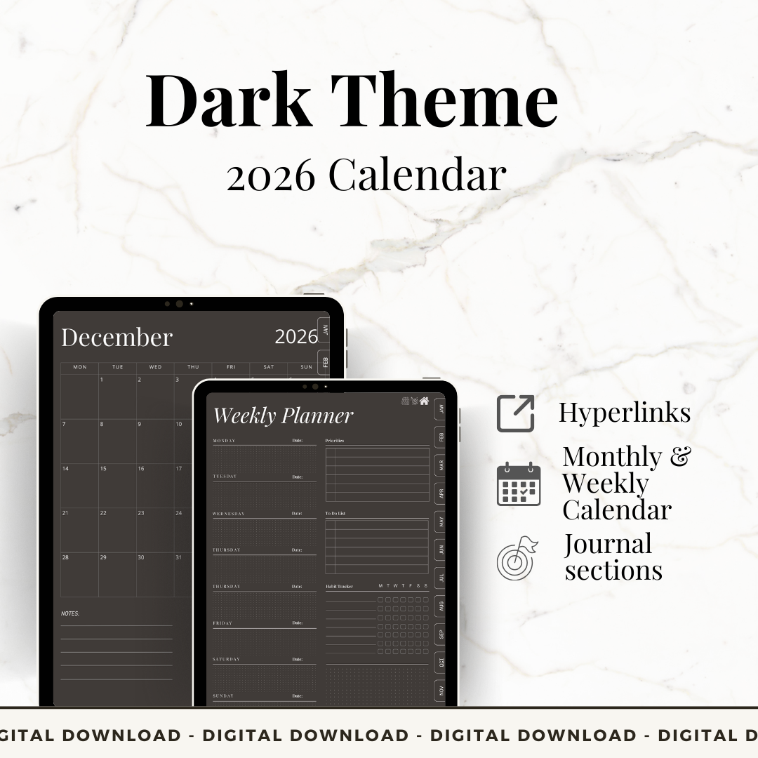 Dark Theme Weekly Planner 2026